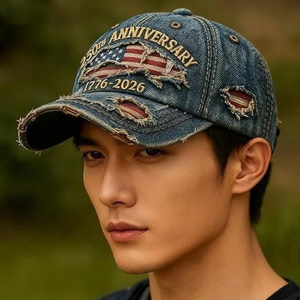 250th US Anniversary Denim Hat 1776-2026 Patriotic Print Baseball Cap