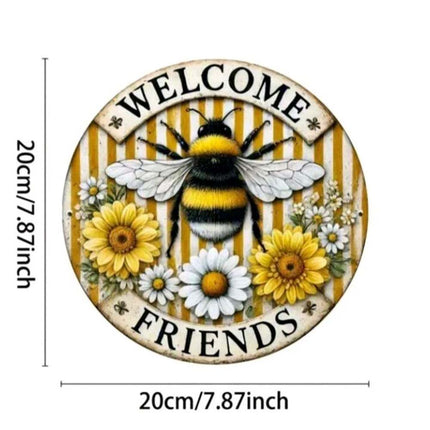 Acrylic Round Yellow Bee Welcome Sign 20cm – Hanging Decor for Friends