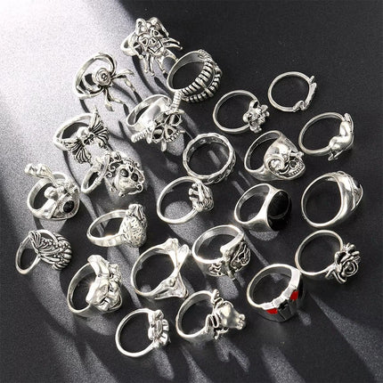 24Pcs Gothic Skeleton Ring Set Punk Grunge Unisex Street Jewelry Gift
