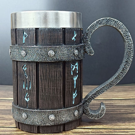 Viking Stainless Steel Tankard Odin Thor Mjolnir Beer Stein & Coffee Cup