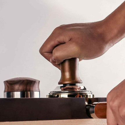 53mm Threaded Base Beech Wood Tamper, Internal Spring Balanced Force Coffee Hammer