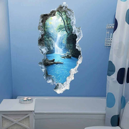 3D Waterfall Landscape Wall Sticker Scenic Decal for Bedroom Home Decor