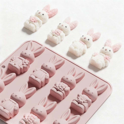 8 Grids Easter Bunny Molds - Non-Stick Baking Mold for Chocolate, Cake, Jelly - Food Grade Silicone Bakeware