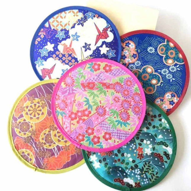 20Pcs Handmade Round Nylon Folding Hand Fans Flying Disc Kids Outdoor Fun