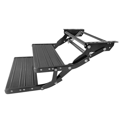 RV Step with LED Light - Automatic Sensor, Retractable Aluminum Stairs, Anti-Slip for Caravan, Camper, Trailer | Black