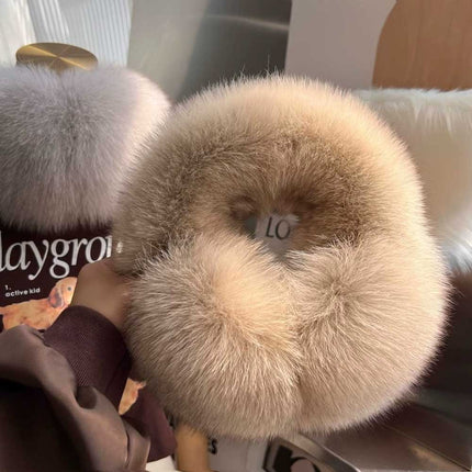 Full Cover Fox Fur Earmuffs Warm Earflap Headband with Fur Collar