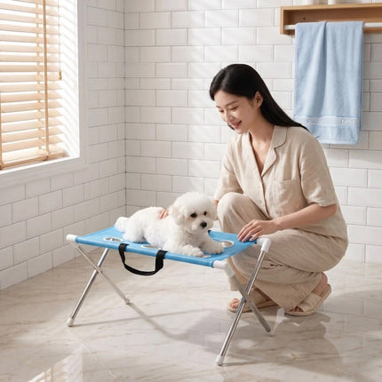 Foldable Non-Slip Pet Grooming Hammock Bathing Stand for Dogs - Blue