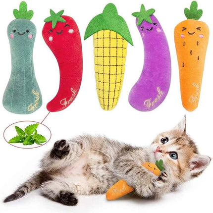 5PCS Catnip Teeth Grinding Toy Set, Funny Interactive Plush Cat Chewing Vocal Toy