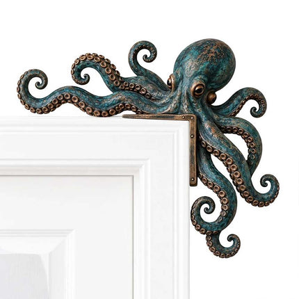 1Pair Cute Octopus Wooden Door Frame Statue Home Decor Sea Monster