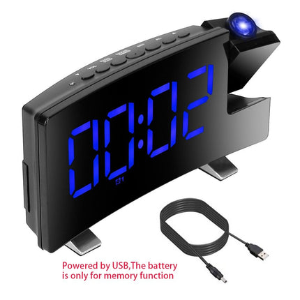 LED Digital Clock Radio Projection Alarm Curved Screen