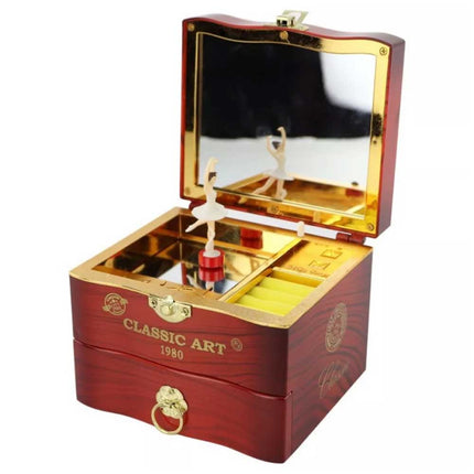 Vintage Automatic Music Jewelry Box with Ballet Girl, 2-Layer Gift for Her