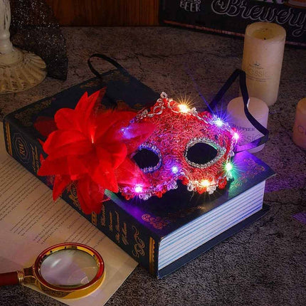 2X Random Lace Venetian Light Up Mask with Side Flower for Mardi Gras