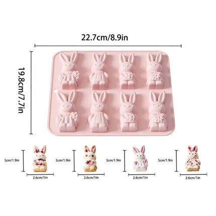 8 Grids Easter Bunny Molds - Non-Stick Baking Mold for Chocolate, Cake, Jelly - Food Grade Silicone Bakeware