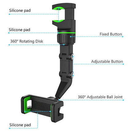 Universal Rearview Mirror Phone Mount - Hands-Free 360° Adjustable Car Cradle for GPS & Safe Driving