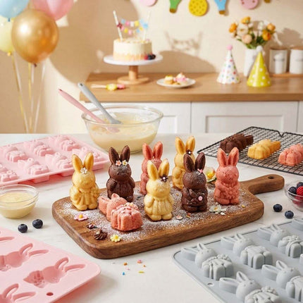 8 Grids Easter Bunny Molds - Non-Stick Baking Mold for Chocolate, Cake, Jelly - Food Grade Silicone Bakeware
