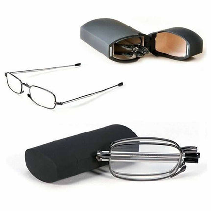 Compact Folding Reading Glasses Black Frame +1.5/+2.0 Men with Case