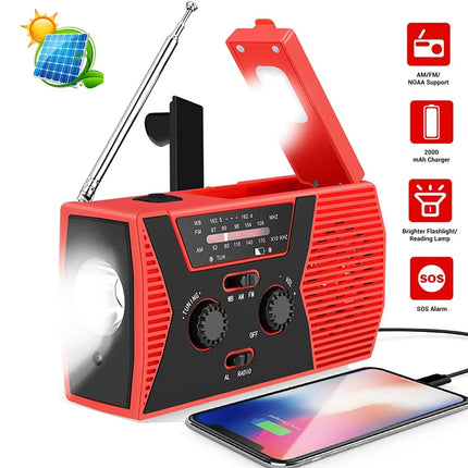 Portable Solar & Hand Crank Emergency Radio, Waterproof w/ Flashlight & Reading Light