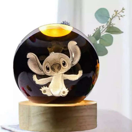 3D Crystal Ball Night Light Laser Carving Cartoon Kids Gift 6CM