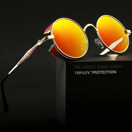 Steampunk Polarized Sunglasses UV400 Retro Round Driving Glasses for Men Women