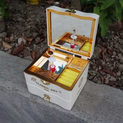 Vintage Automatic Music Jewelry Box with Ballet Girl, 2-Layer Gift for Her