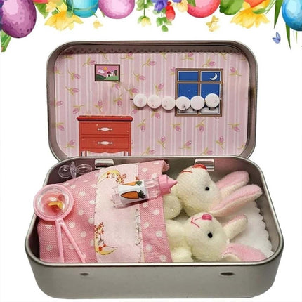 Easter Pocket Bunny Hug Plush Toys – 2 Bunnies in Tin Box, Cuddle Gift for Boys Girls
