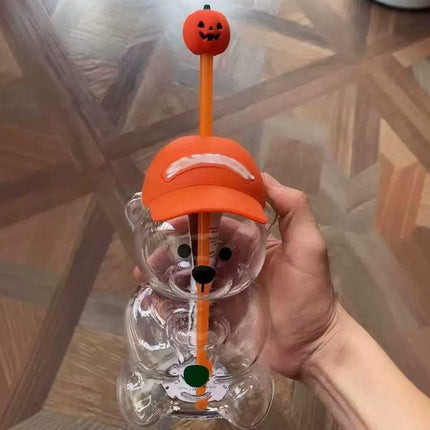 Halloween Bear Cup Pumpkin Straw Topper Orange Cap Collectible