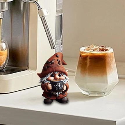 Outdoor Resin Gnome with Coffee, Garden Decor Figurine