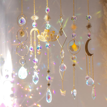 6PCS Lotus Crystal Suncatcher Prism Window Hanging for Witchy Decor