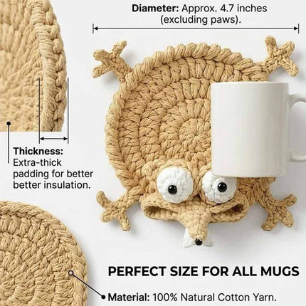 Handmade Crochet 3D Animal Coaster Cute Knitted Mug Rug Round Drink Mat