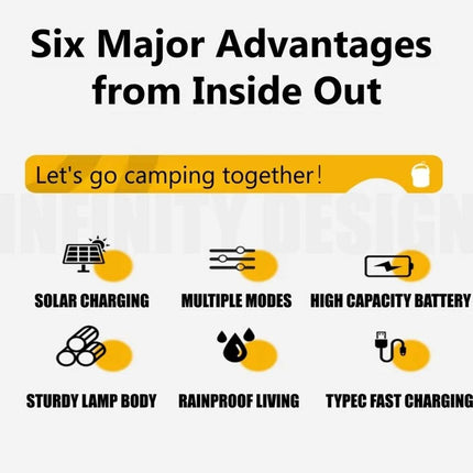 Solar LED Camping Lantern Flashlight, USB Rechargeable Tent Light for Outdoor Hiking & Emergency
