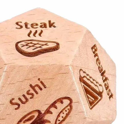 Food Decision Dice 12-Sided Wooden Takeaway Game for Date Night Ideas