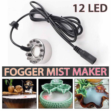 12 LED Mist Maker Fogger Fountain for Aquarium Rockery Humidifier