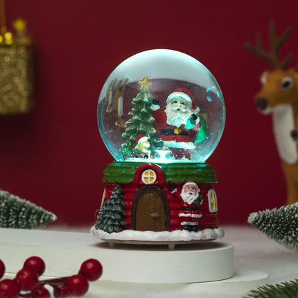 12cm Musical Snow Globe Christmas Tree Santa House Tabletop Xmas Decor