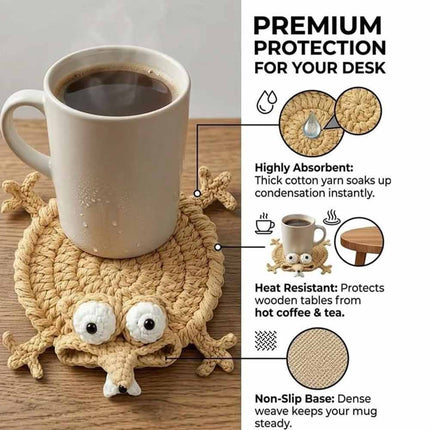 Handmade Crochet 3D Animal Coaster Cute Knitted Mug Rug Round Drink Mat
