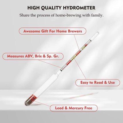 Triple Scale Alcohol Hydrometer & Test Jar for Home Brew Wine