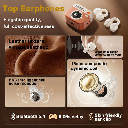Wireless Clip-On Earbuds Open Ear Bluetooth Headset for iPhone Android