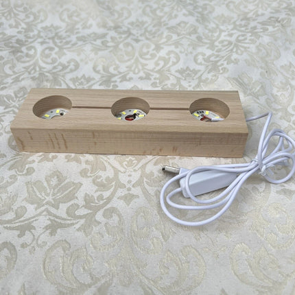 Wooden Light Up Crystal Holder with 3 White LED Lights