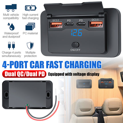 12V-24V Dual PD Type-C Car Charger Socket | 30W Fast Charge USB-C Power Outlet Panel for Truck RV Boat