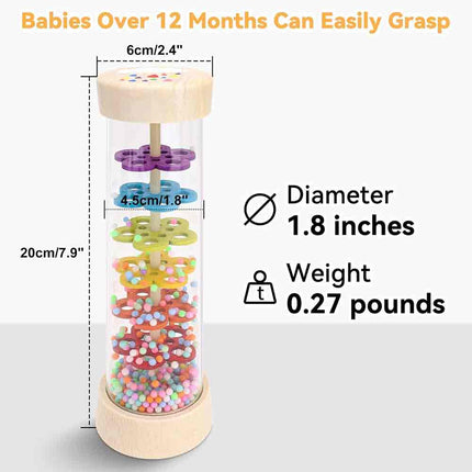 Wooden Baby Rattle & Rain Stick, Montessori Musical Toys for 6-18 Months