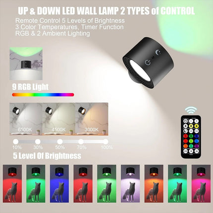 Rechargeable RGB Magnetic LED Wall Sconce Night Lamp with Remote
