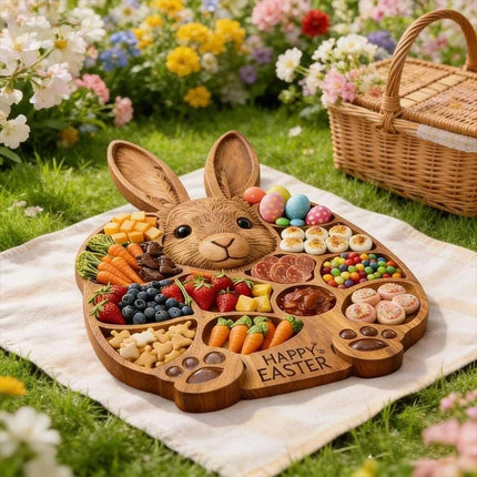 Wooden Cold Dish Platter for Easter – 14"x14" Serving Board, Great Gift, Easy Clean Kitchen Accessory