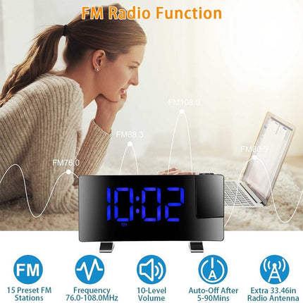 LED Digital Clock Radio Projection Alarm Curved Screen