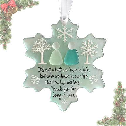 Snowflake Sea Glass Ornament – Rustic Holiday Decor for Friends