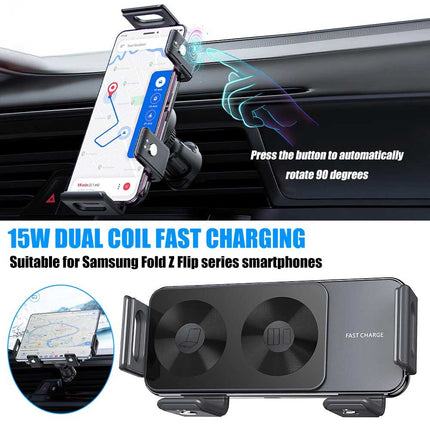 Wireless Car Charger for Samsung Galaxy Z Fold 5/4/3 - 15W Fast Charging Magnetic Air Vent Mount