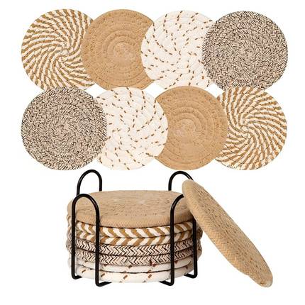 8Pcs Non-Woven Heat Resistant Non-Slip Cup Coasters Set with Iron Frame