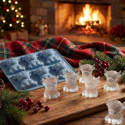 Mini Highland Cow Ice Cube Mold - 3D Cute Cow Silicone Tray for Whiskey, Coffee & Party