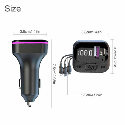 Universal Bluetooth FM Transmitter - Hands-Free Car Kit with Fast Charging (USB-C & iOS)