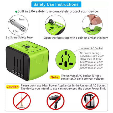Universal Travel Adapter 3 USB & Type-C Outlet Power Converter Plug