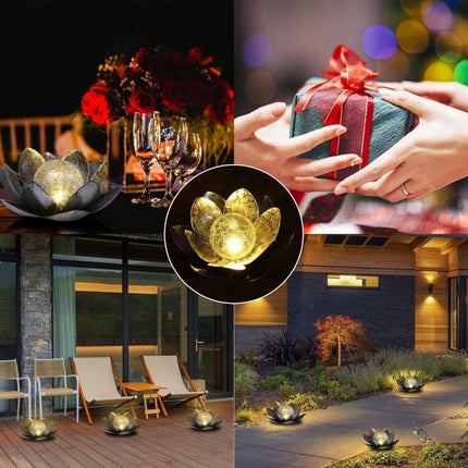 Solar Crackle Glass Lotus Flower Light – Silver Damasque Ball 28cm