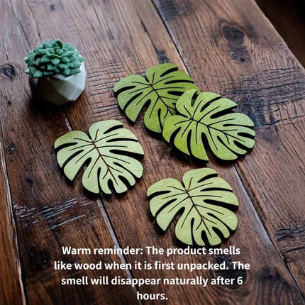 10Pcs Bamboo Leaf Style Wooden Cup Coaster Heat Resistant Non-Slip Coffee Mat